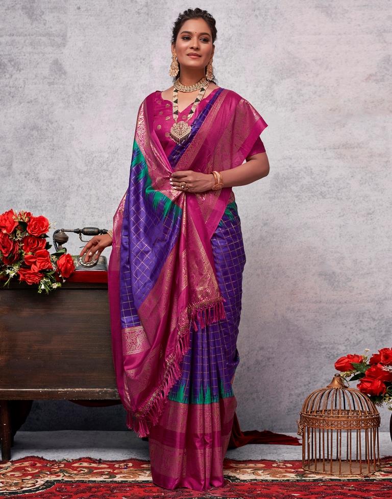 Magenta Printed Kanjivaram Silk Blend Saree