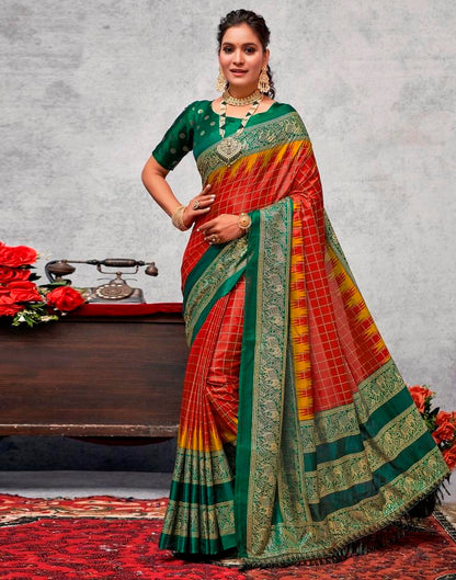 Dark Green Printed Kanjivaram Silk Blend Saree