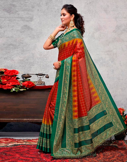 Dark Green Printed Kanjivaram Silk Blend Saree