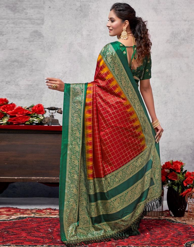 Dark Green Printed Kanjivaram Silk Blend Saree