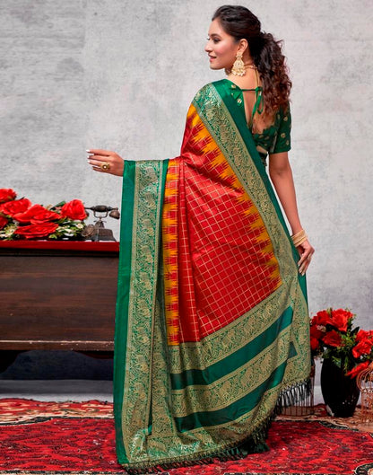 Dark Green Printed Kanjivaram Silk Blend Saree