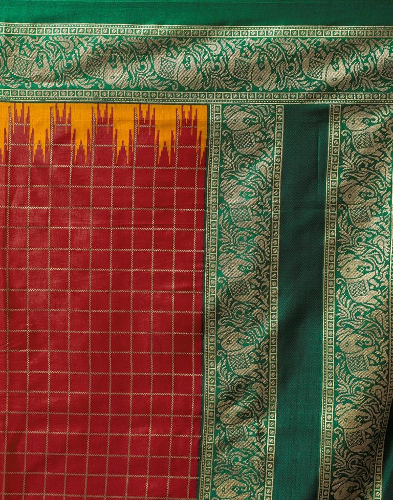 Dark Green Printed Kanjivaram Silk Blend Saree