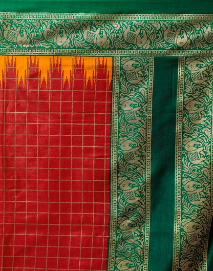 Dark Green Printed Kanjivaram Silk Blend Saree