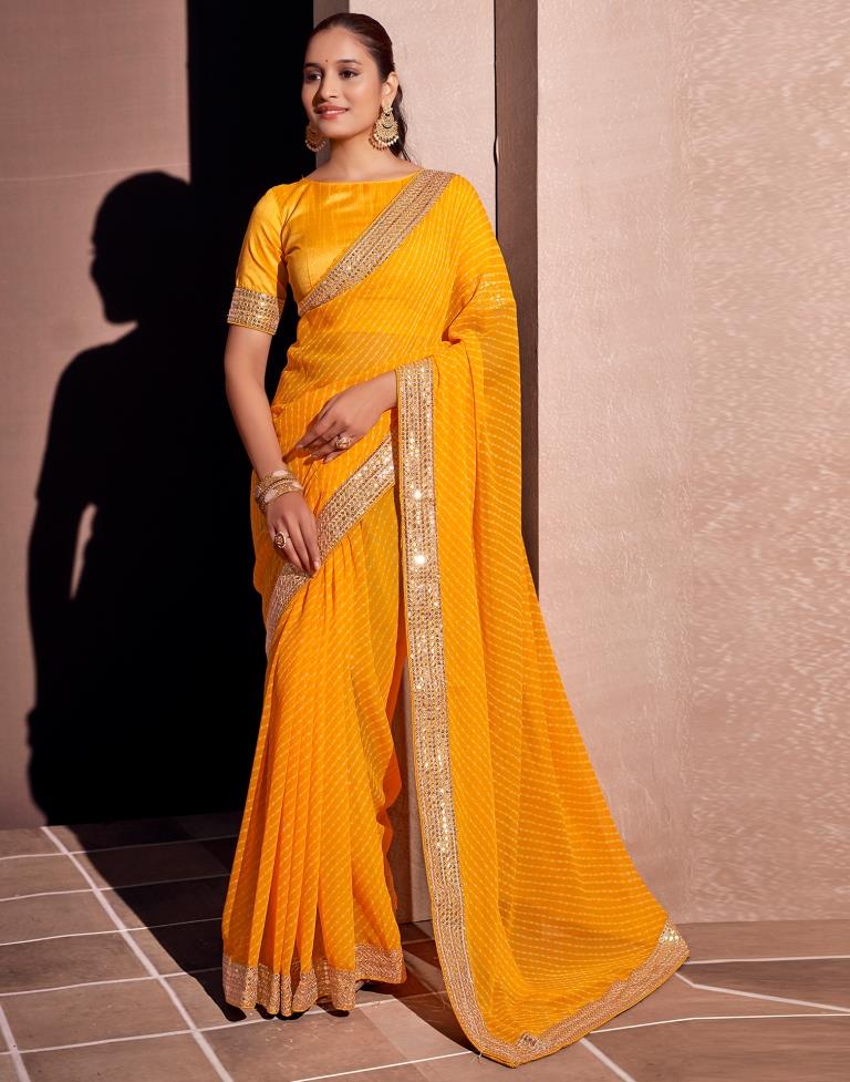 Yellow Georgette Embroidery Saree