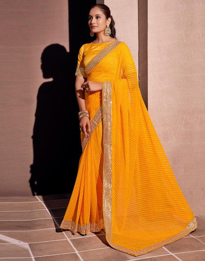 Yellow Georgette Embroidery Saree