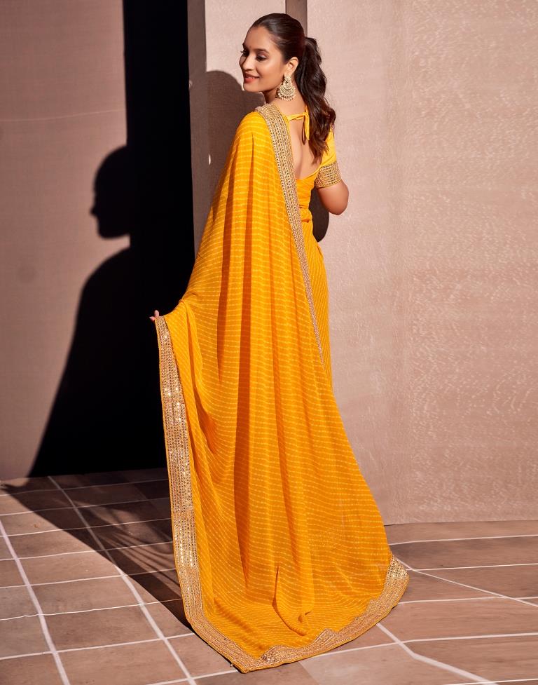 Yellow Georgette Embroidery Saree