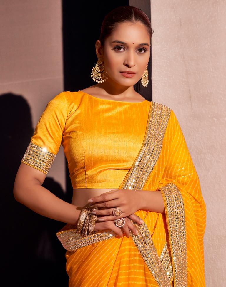 Yellow Georgette Embroidery Saree