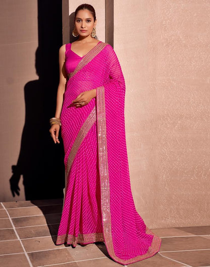 Pink Georgette Embroidery Saree