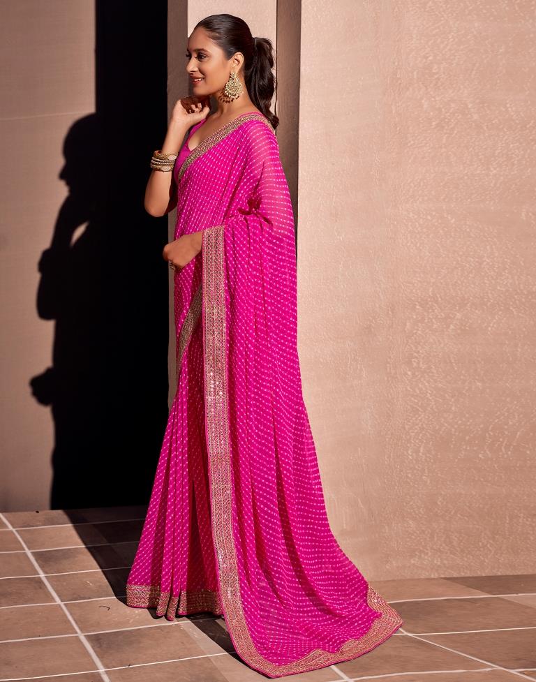 Pink Georgette Embroidery Saree