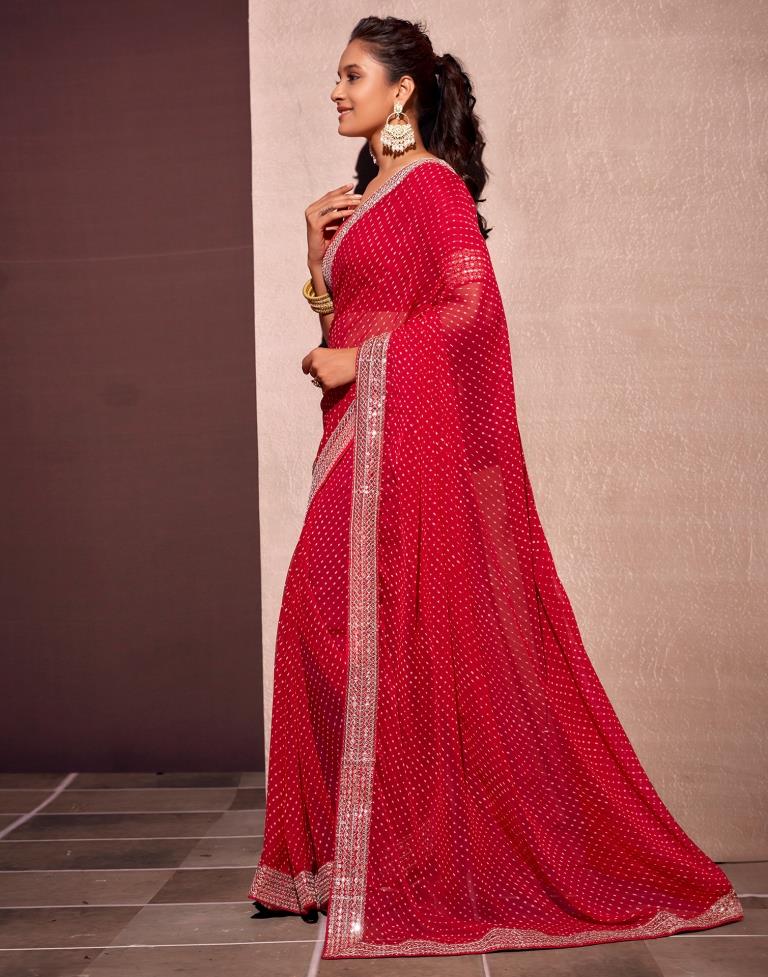 Deep Red Georgette Embroidery Saree