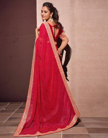 Deep Red Georgette Embroidery Saree