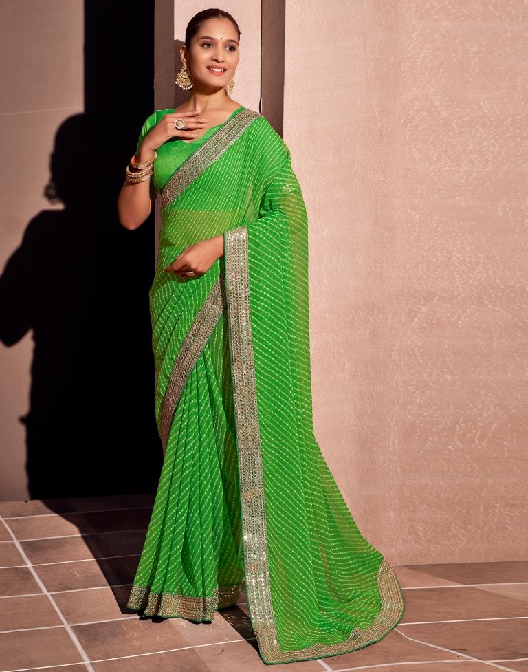 Green Georgette Embroidery Saree