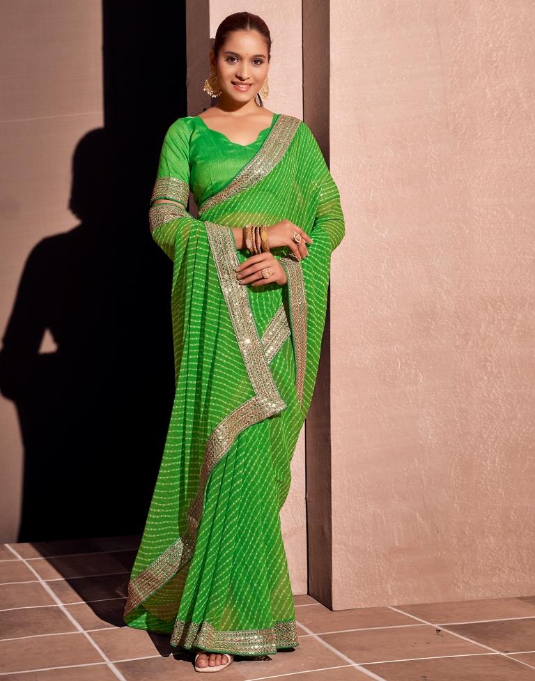 Green Georgette Embroidery Saree