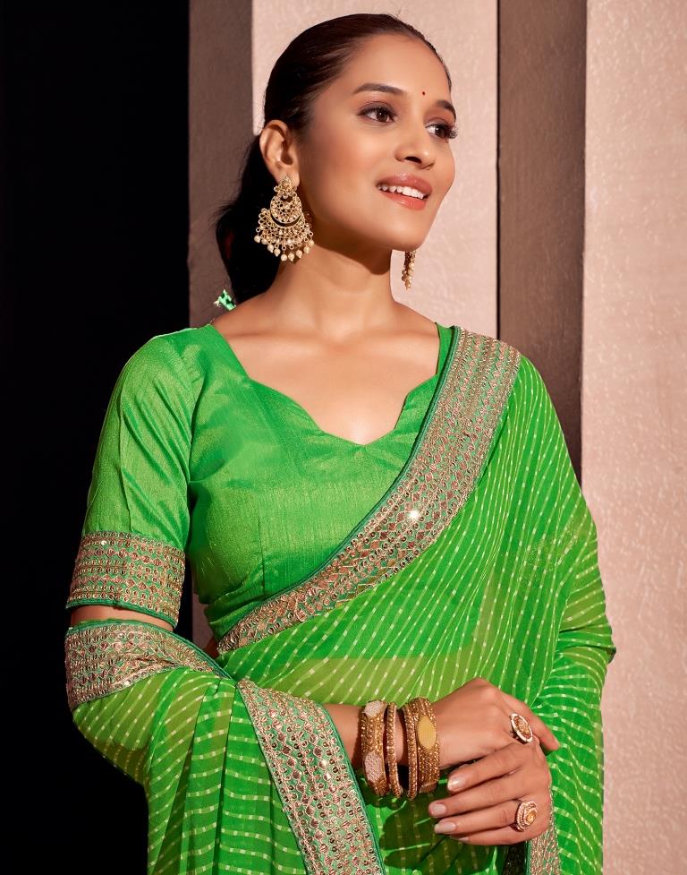 Green Georgette Embroidery Saree