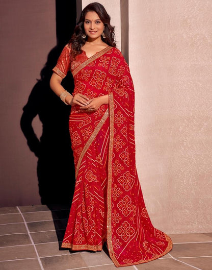 Red Georgette Embroidery Saree