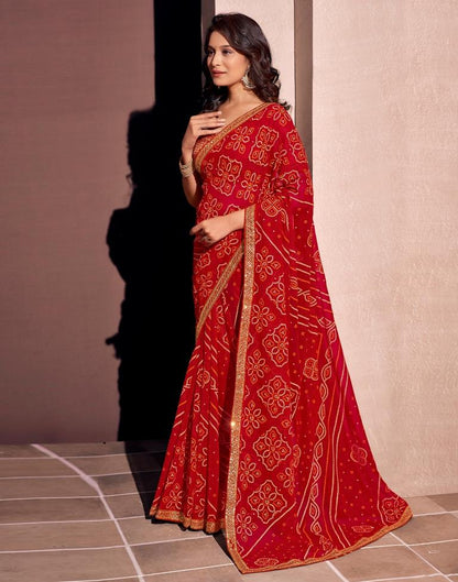 Red Georgette Embroidery Saree