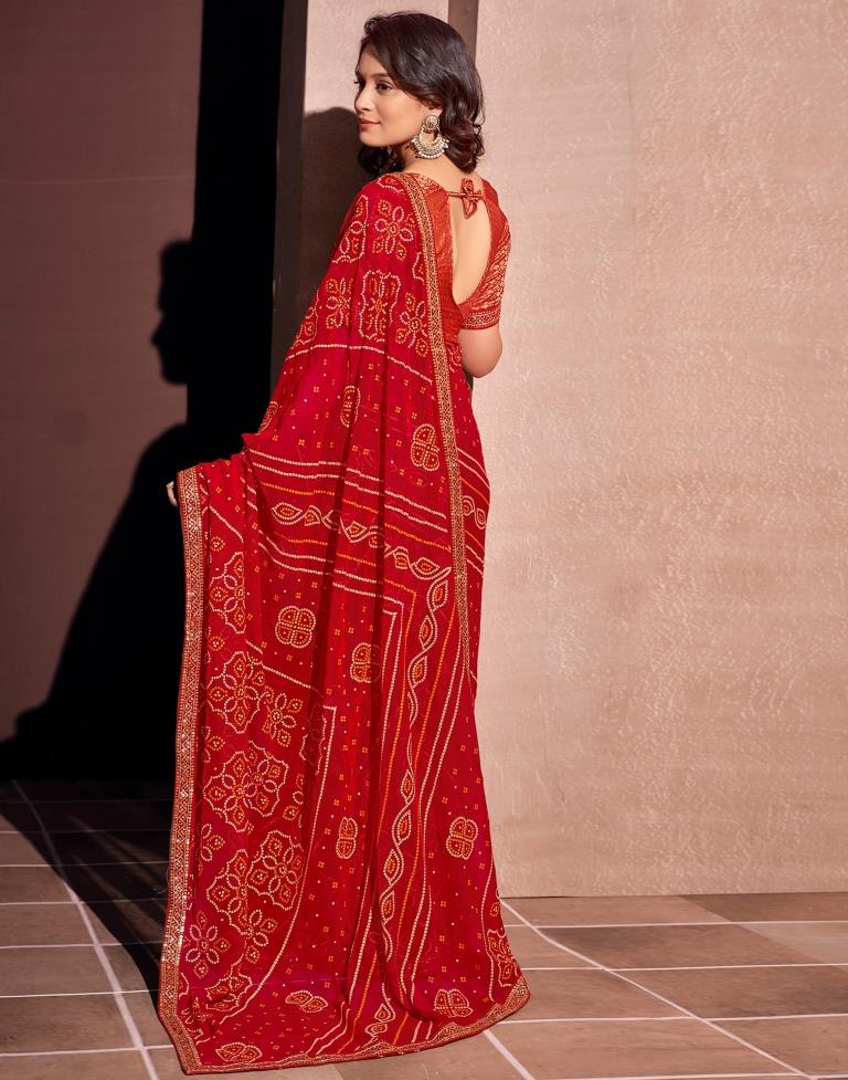 Red Georgette Embroidery Saree