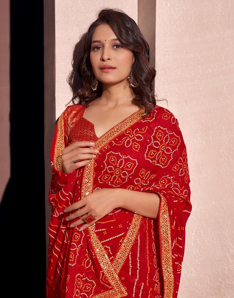 Red Georgette Embroidery Saree