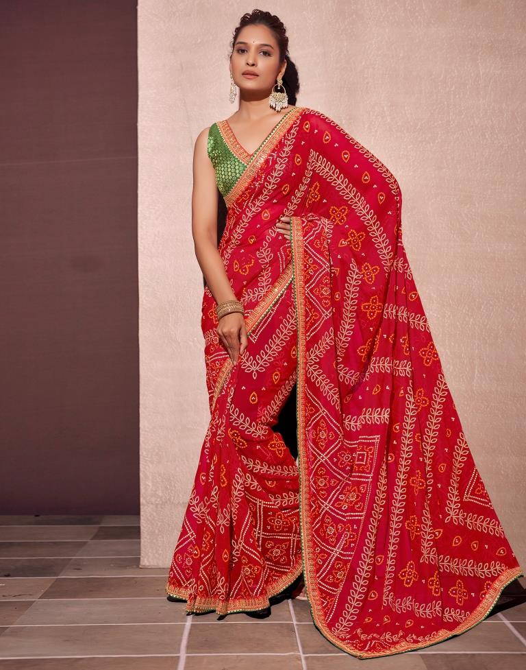 Red Georgette Embroidery Saree