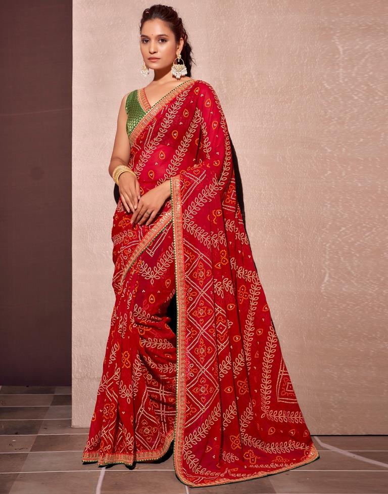 Red Georgette Embroidery Saree