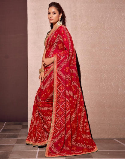 Red Georgette Embroidery Saree