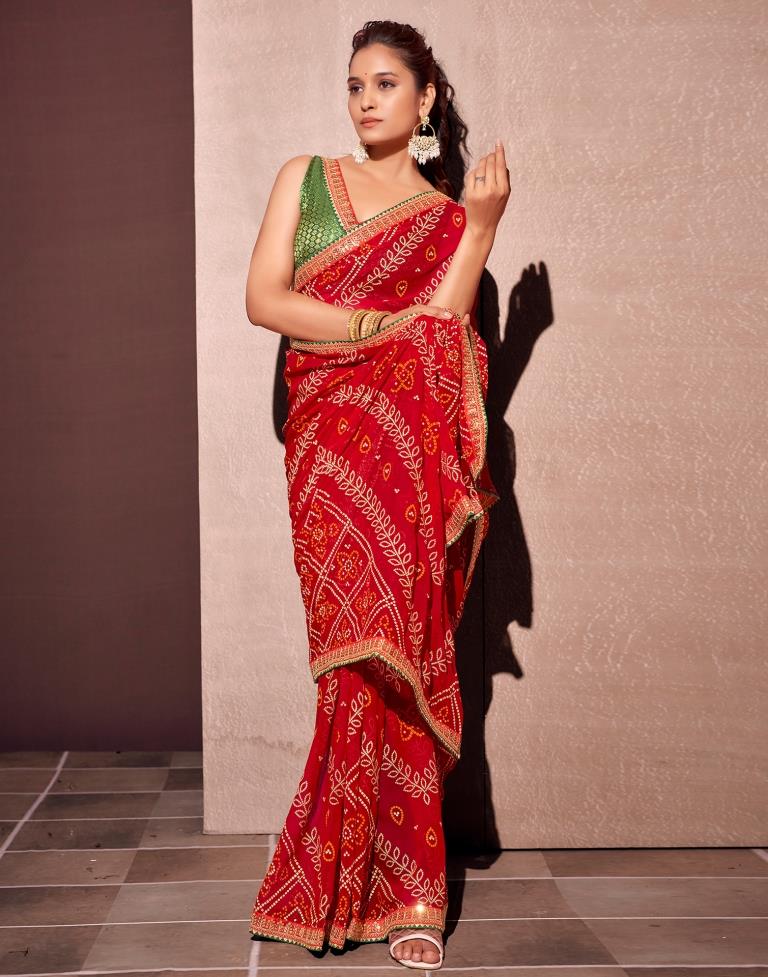 Red Georgette Embroidery Saree