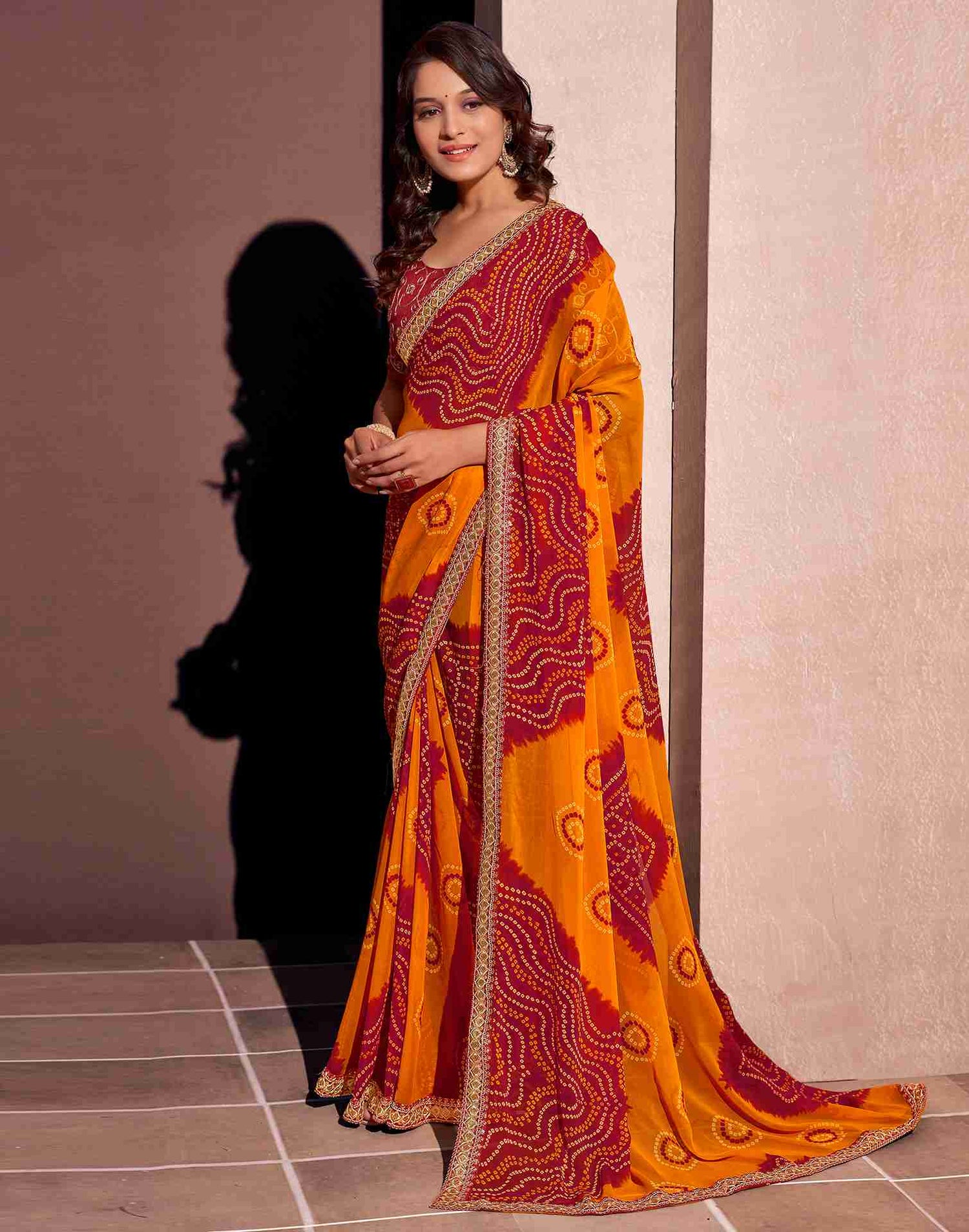 Yellow Georgette Printed Saree