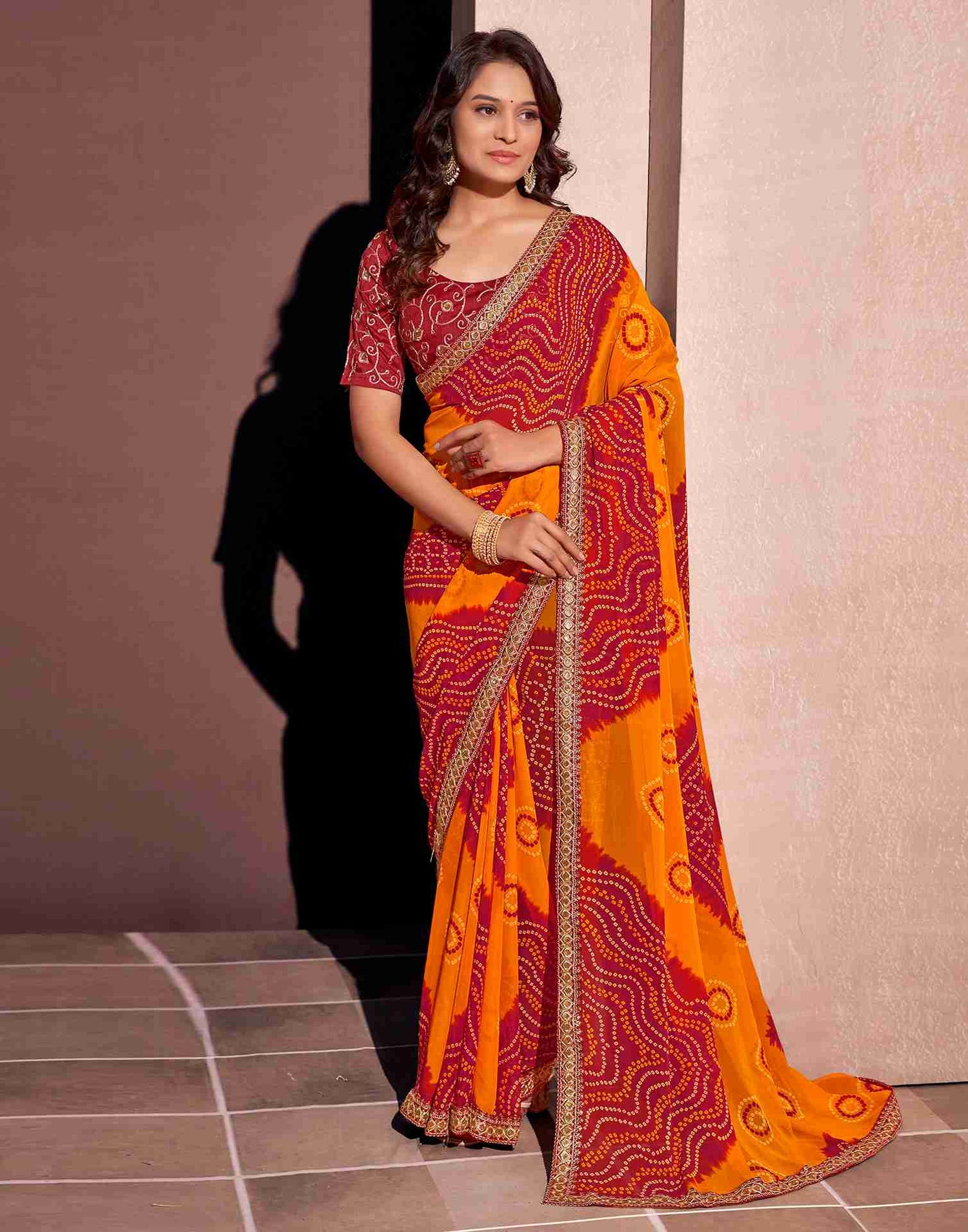 Yellow Georgette Printed Saree