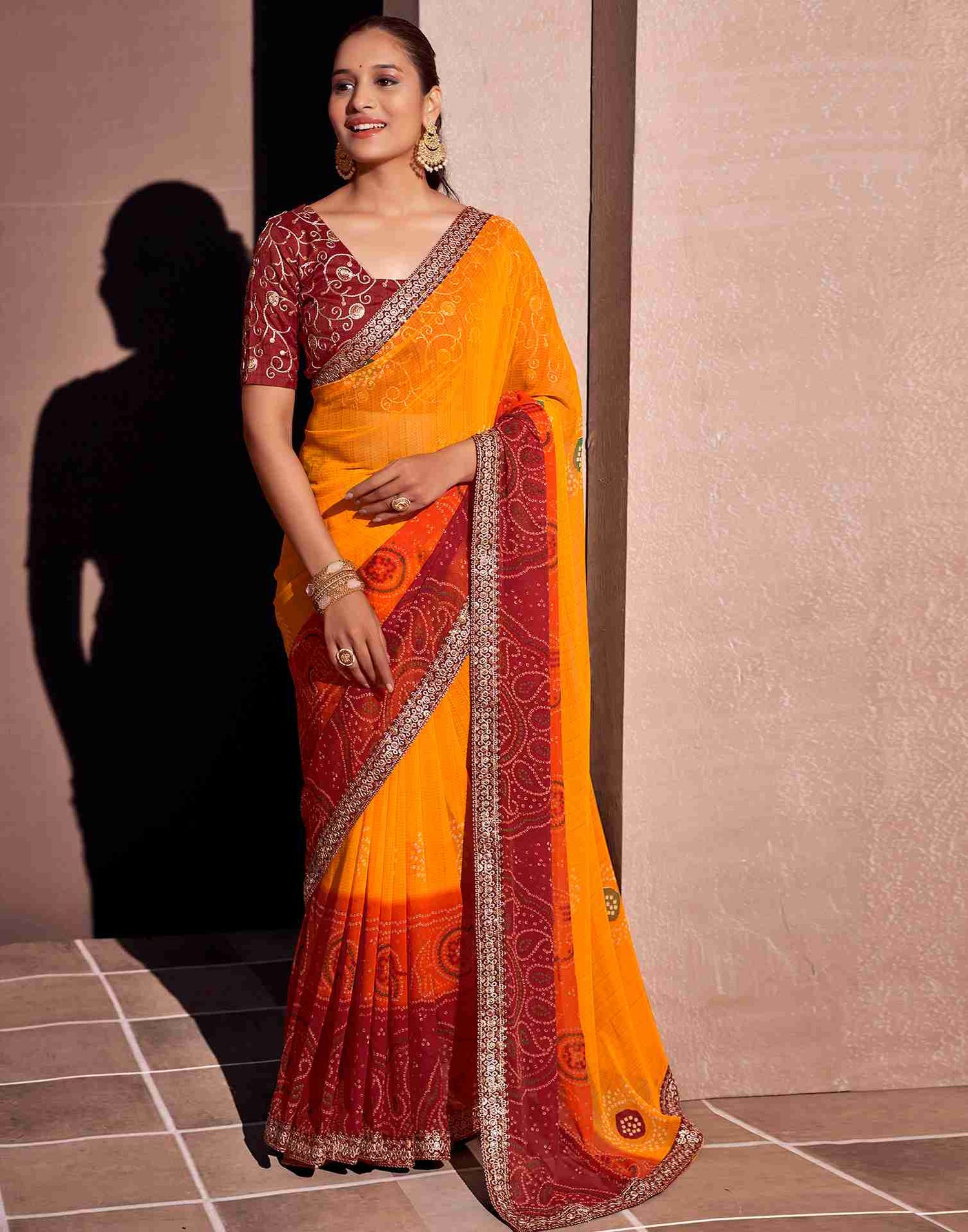 Yellow Georgette Printed Saree