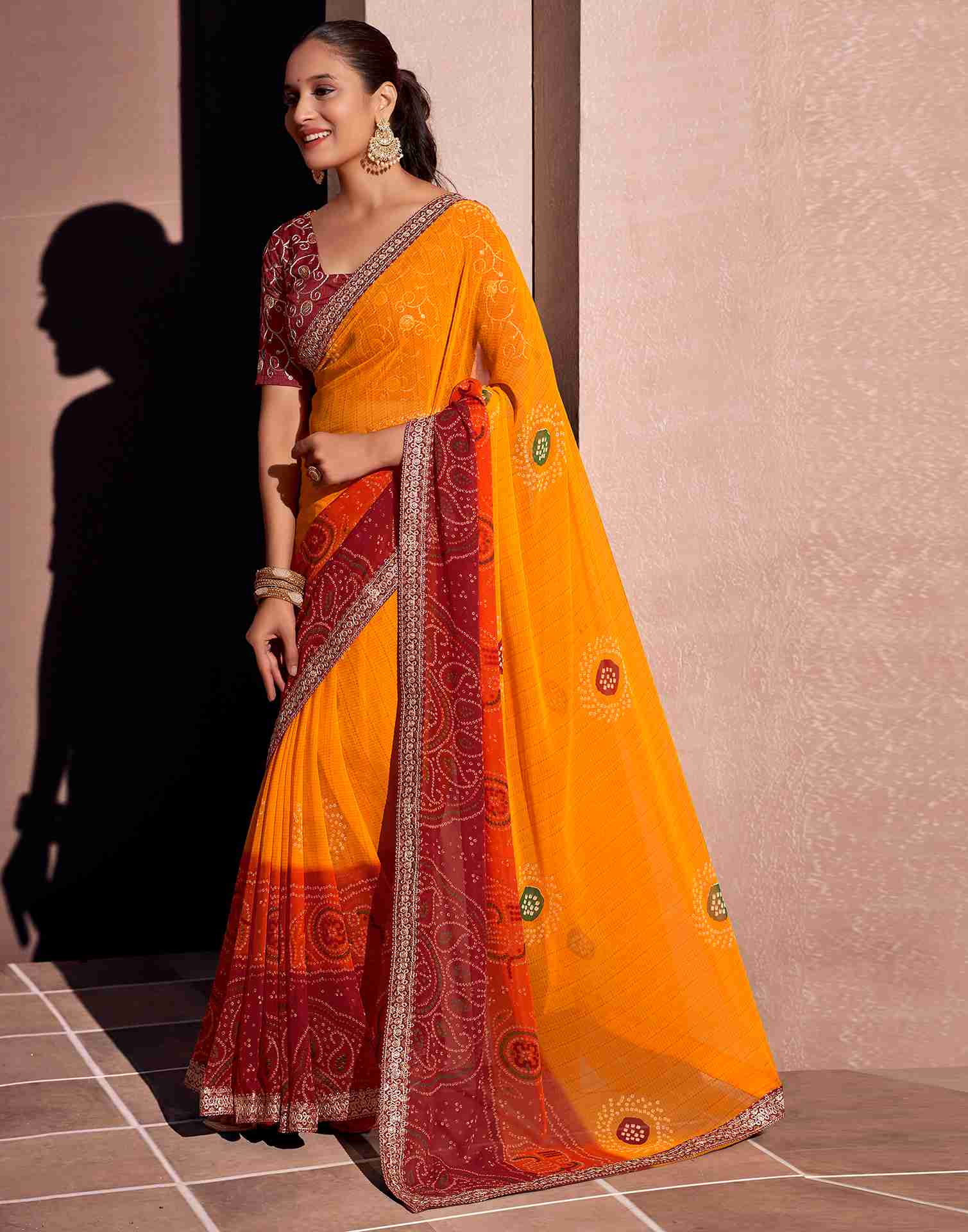 Yellow Georgette Printed Saree