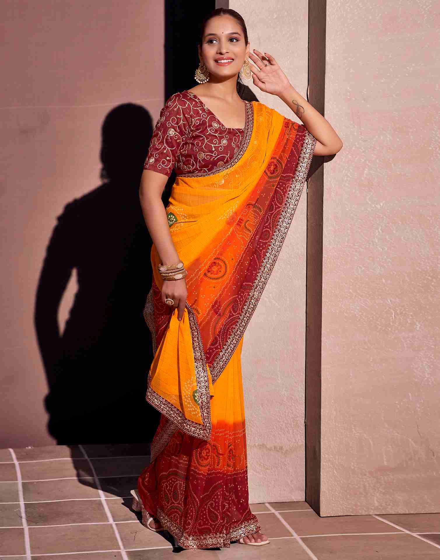 Yellow Georgette Printed Saree