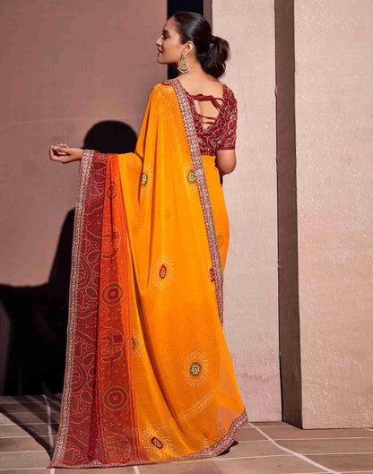 Yellow Georgette Printed Saree