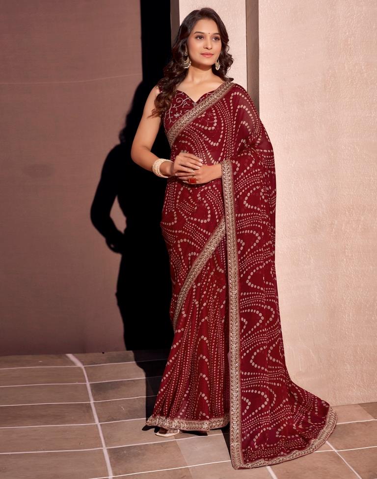 Maroon Georgette Embroidery Saree