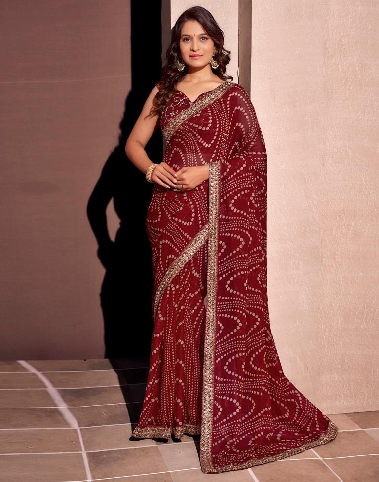 Maroon Georgette Embroidery Saree