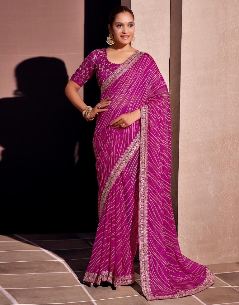 Magenta Georgette Embroidery Saree