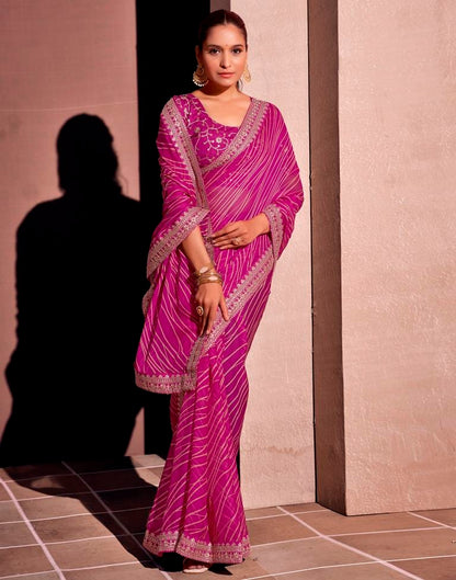 Magenta Georgette Embroidery Saree