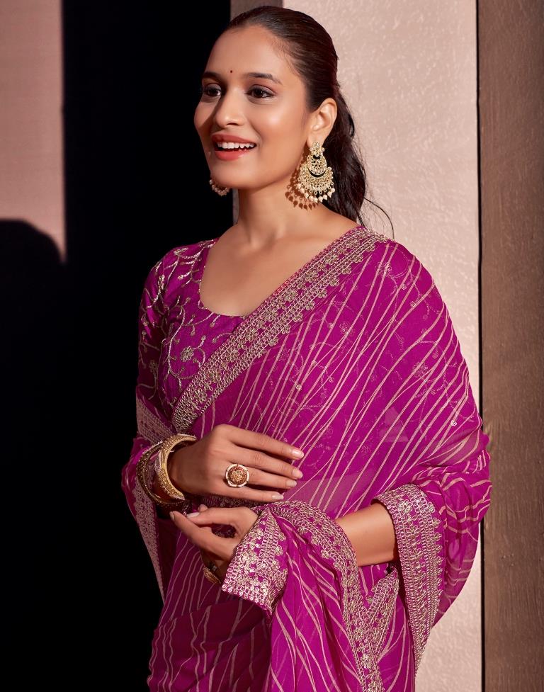 Magenta Georgette Embroidery Saree