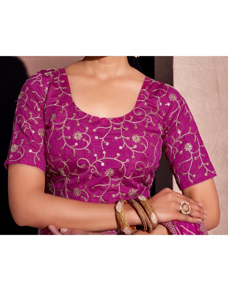 Magenta Georgette Embroidery Saree