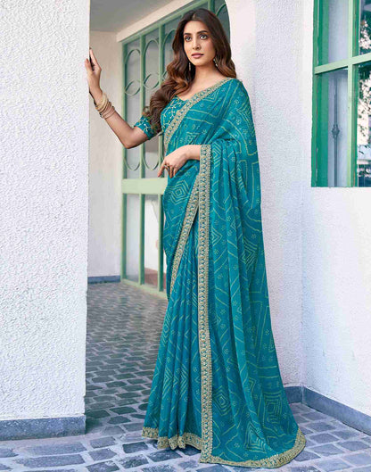 Blue Chiffon Printed Saree