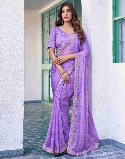 Lavender Chiffon Printed Saree