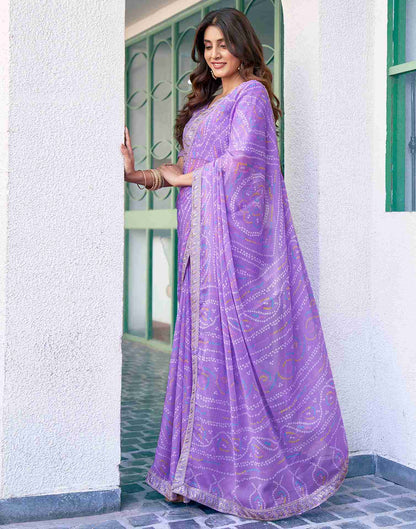 Lavender Chiffon Printed Saree