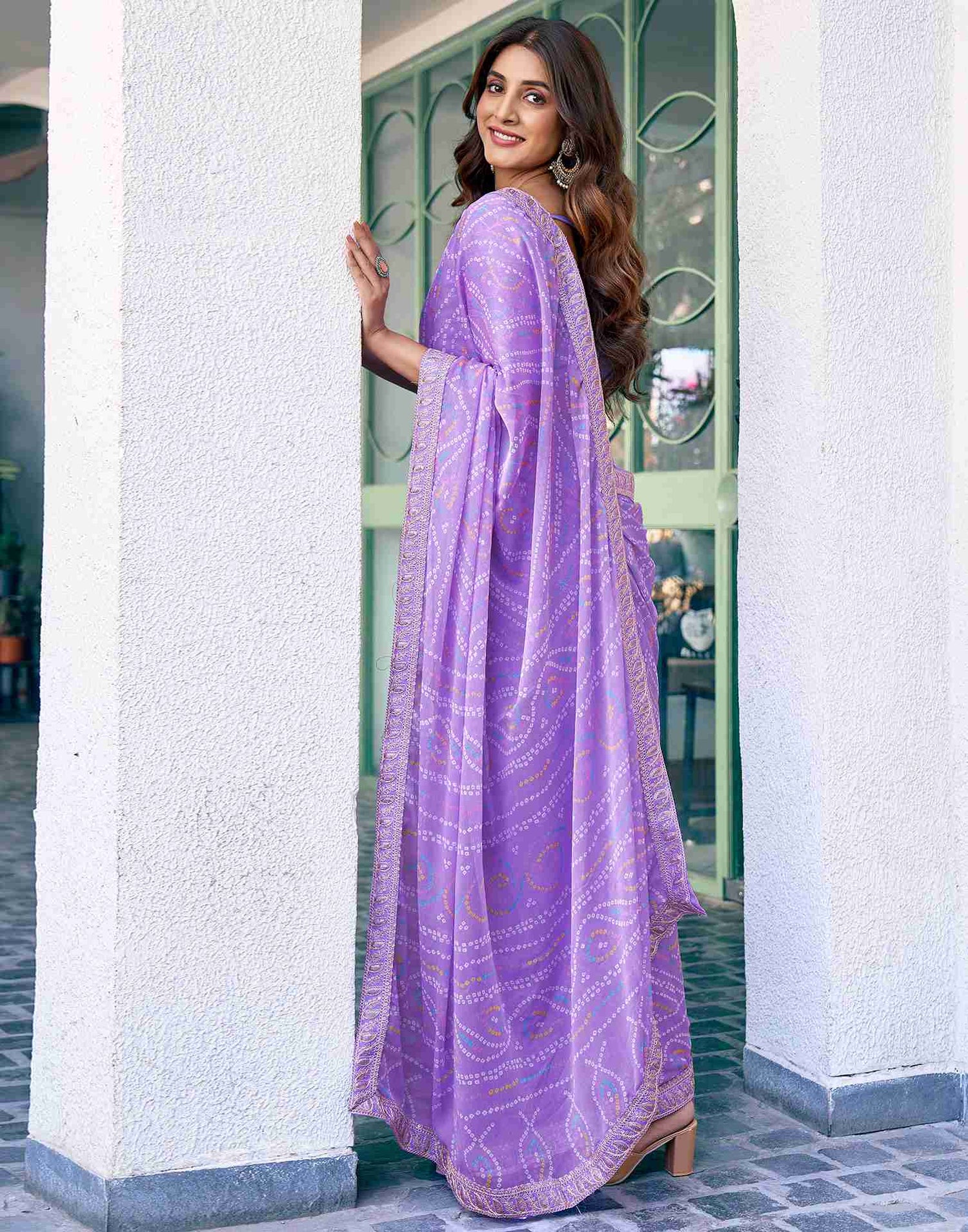 Lavender Chiffon Printed Saree