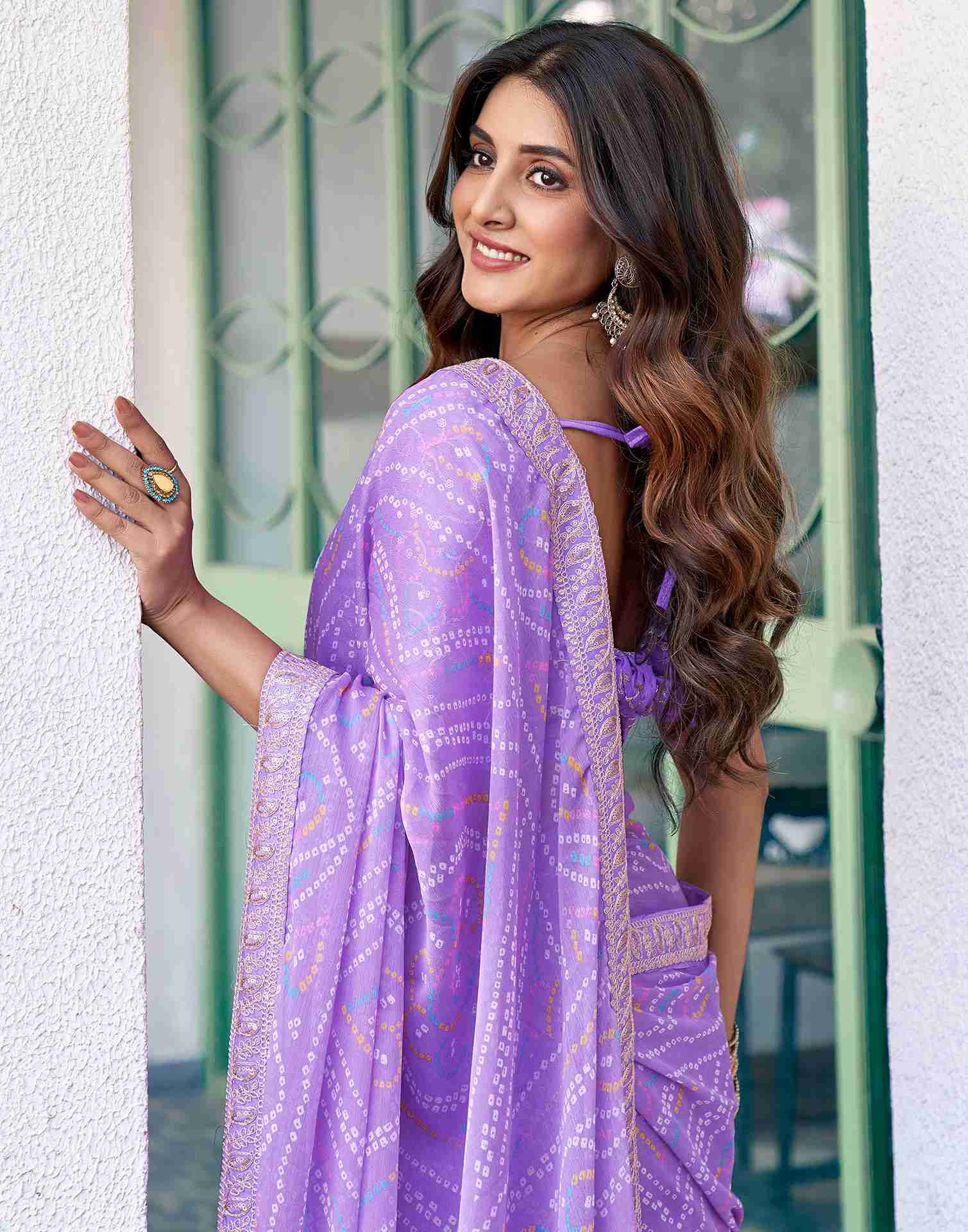 Lavender Chiffon Printed Saree