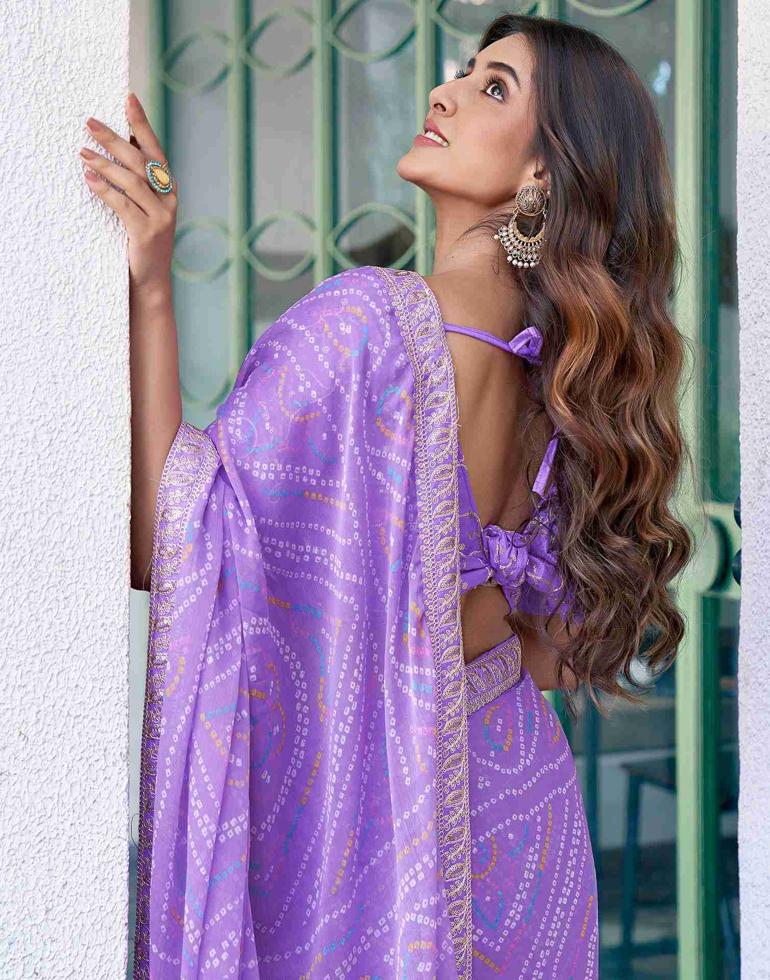 Lavender Chiffon Printed Saree