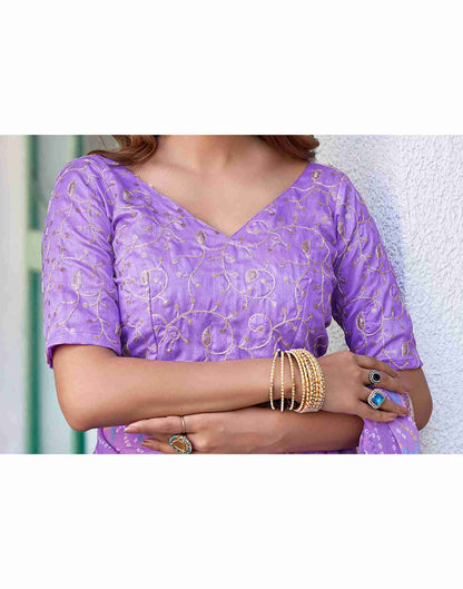 Lavender Chiffon Printed Saree