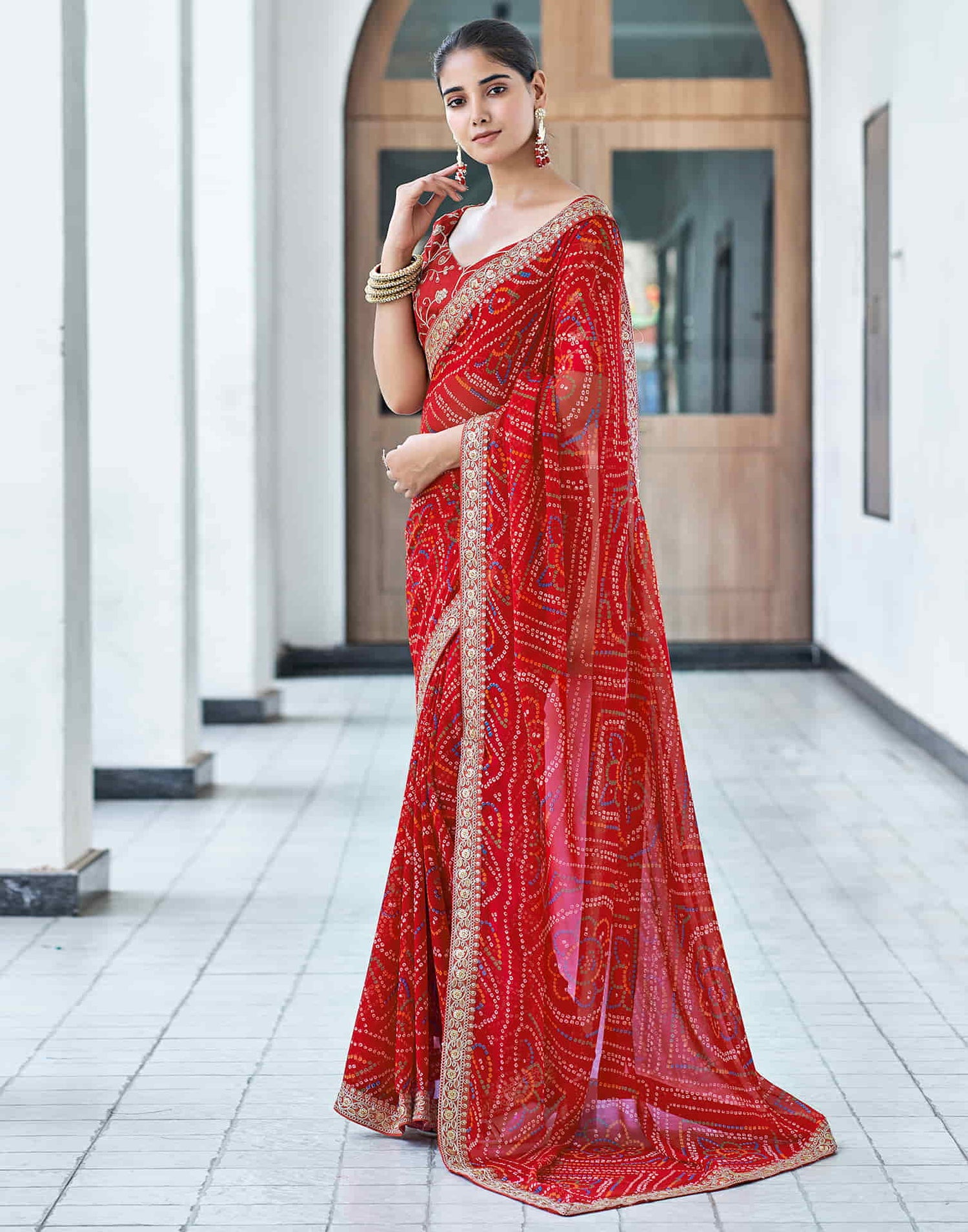 Red Georgette Bandhani Saree