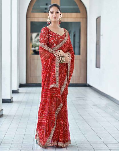 Red Georgette Bandhani Saree