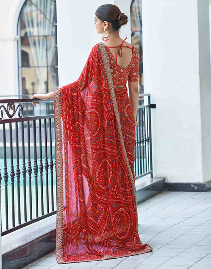 Red Georgette Bandhani Saree