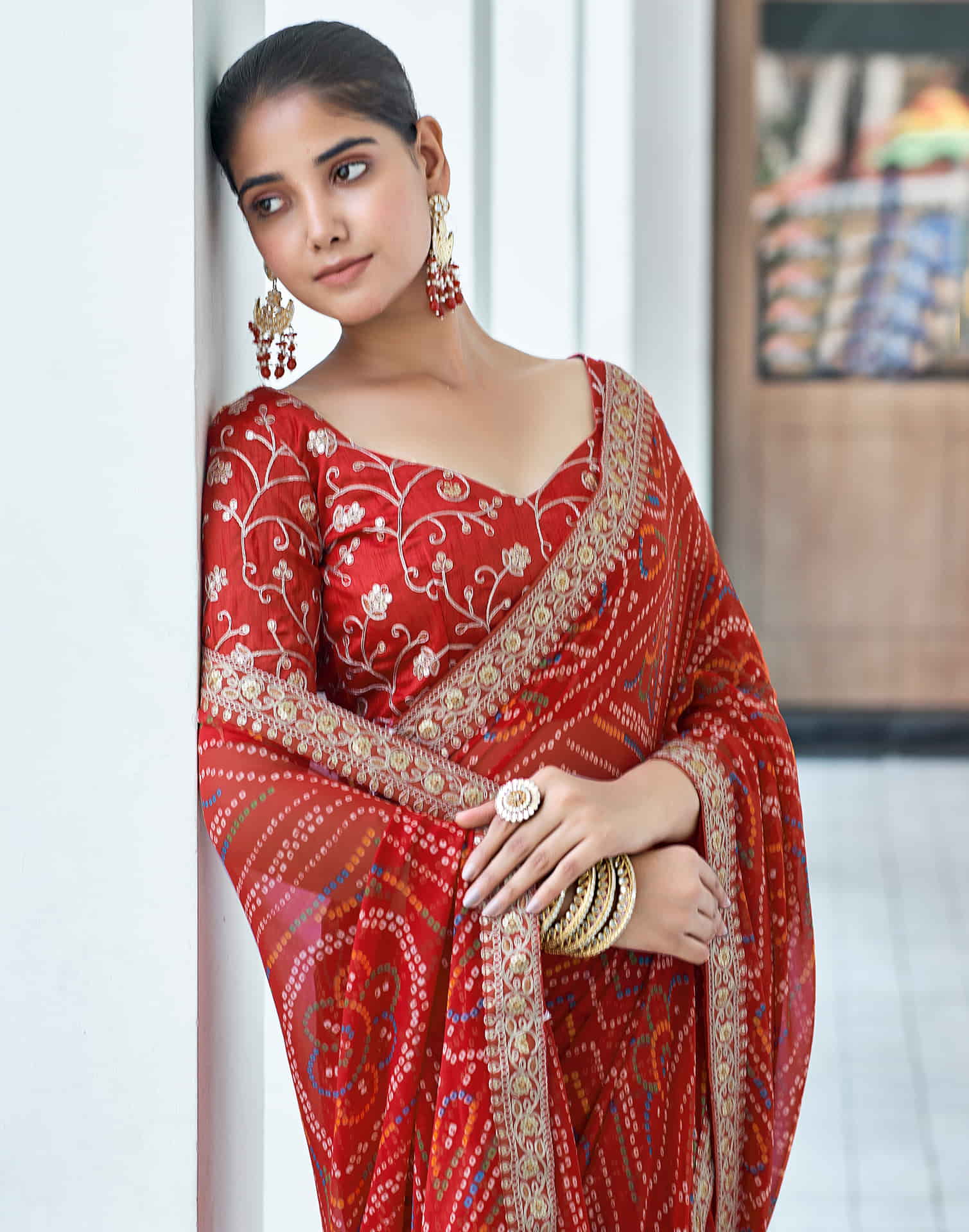 Red Georgette Bandhani Saree