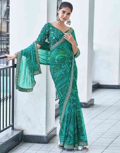 Dark Turquoise Georgette Bandhani Saree